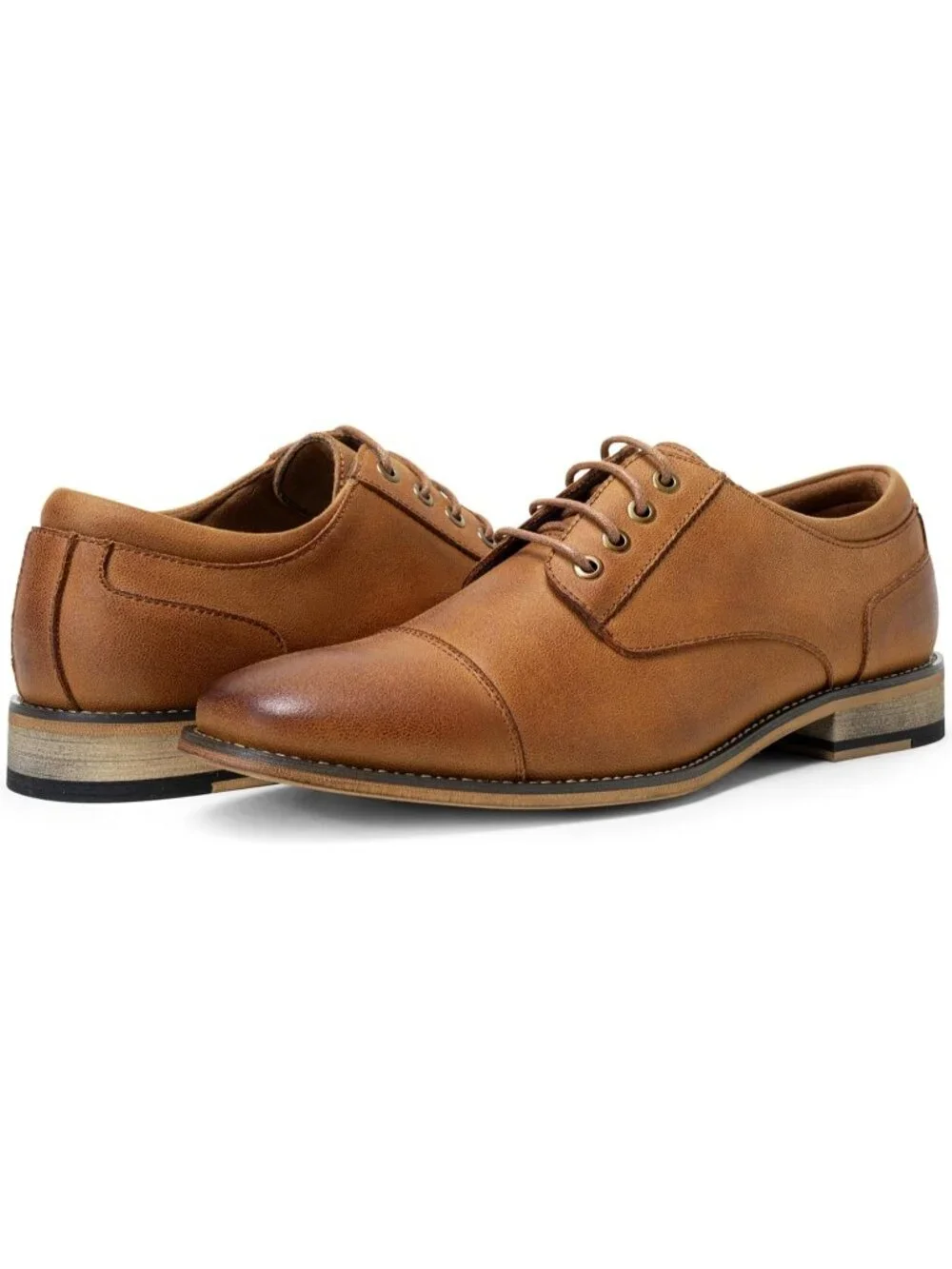 Men's Brown Leather Classic Plain Toe Lace Up Business Oxford Dress Shoes